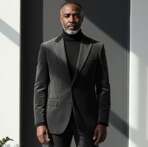 J. FerrarMen's Slim Fit Velvet Gray Two Button Blazer Size 38S